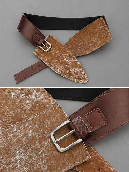 Cinturón de cuero Pipa color Camel jaspeado detalle - Paula Márquez