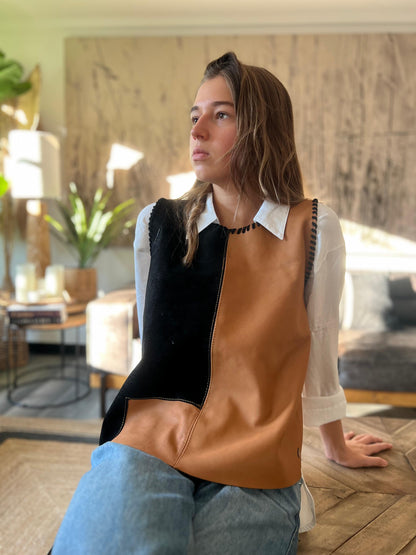 Top Cuero Paula color camel detalle - Paula Márquez