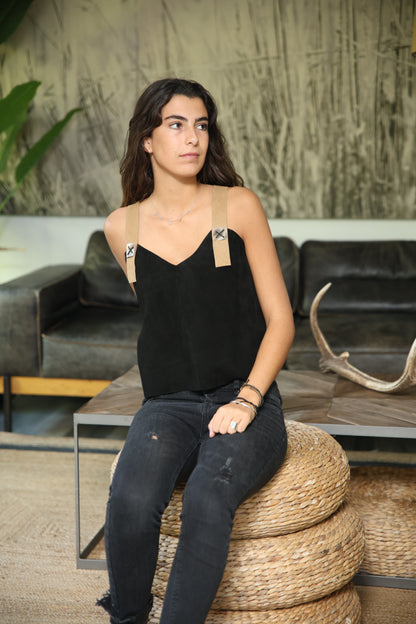 Crop Top María color negro detalle - Paula Márquez