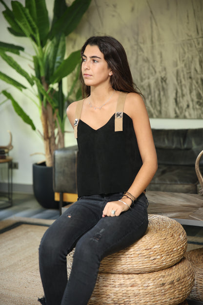 Crop Top María color negro detalle - Paula Márquez