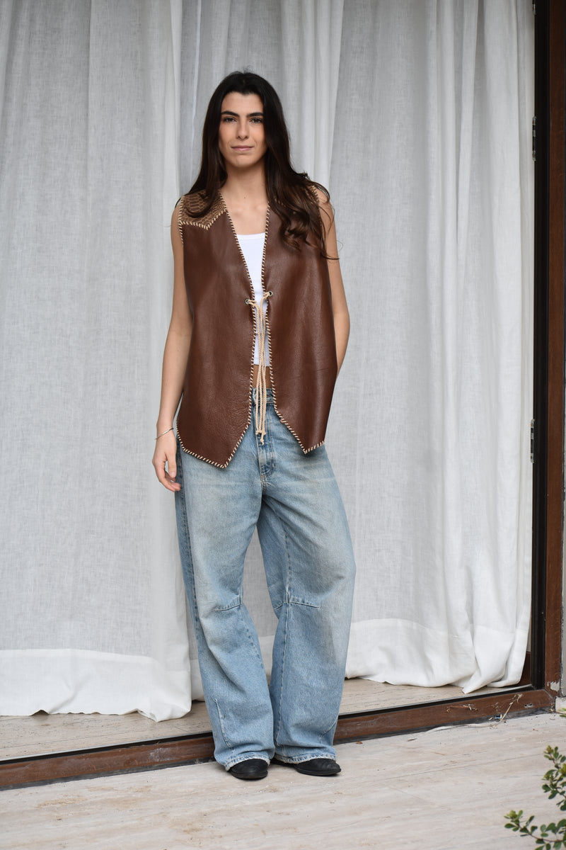 Chaqueta Cuero sin mangas Western