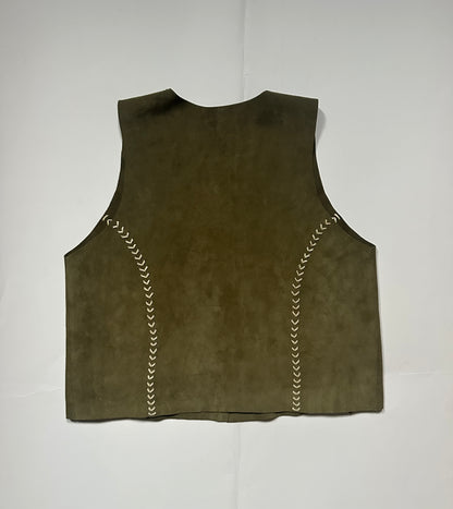 Gilet Sofía de cuero color verde detalle - Paula Márquez