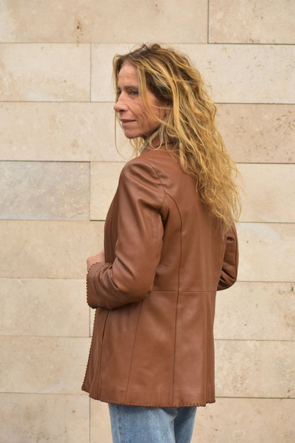 Chaqueta de cuero café mujer Alba - Paula Márquez