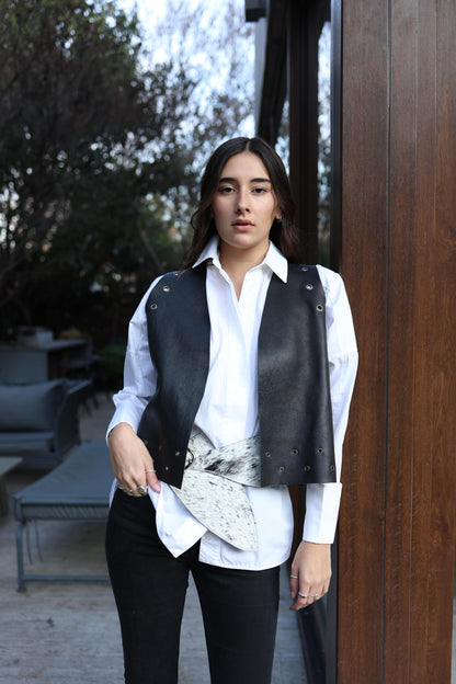 Gilet Pia de cuero color negro - Paula Márquez