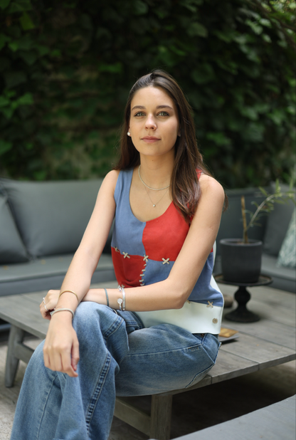 Top Alicia color rojo/azul detalle - Paula Márquez