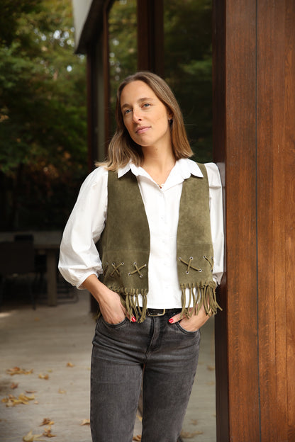 Gilet Olivia de gamuza color verde - Paula Márquez