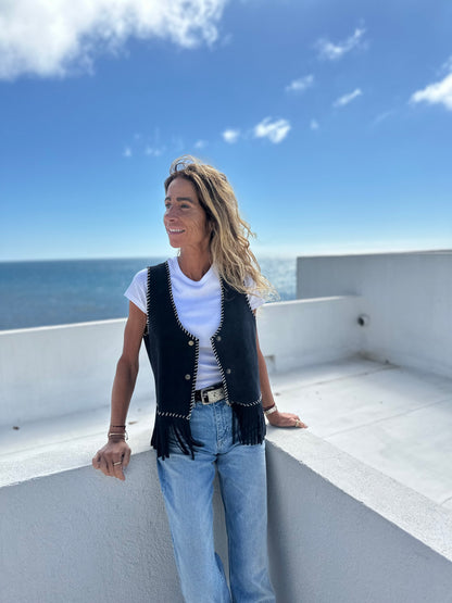 Gilet Juanita de cuero color azul - Paula Márquez