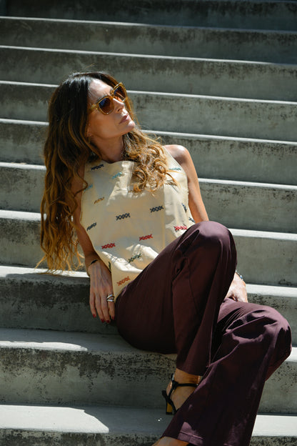 Top cuero Elisa color Beige detalle - Paula Márquez