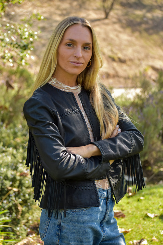 Chaqueta Camelia 103 cuero negro flecos