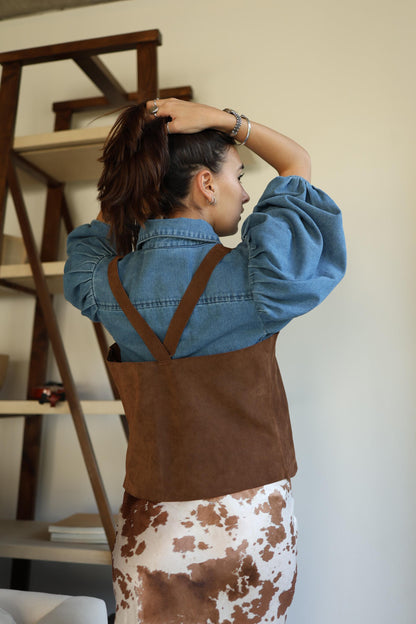 Crop Top Ignacia color café detalle - Paula Márquez