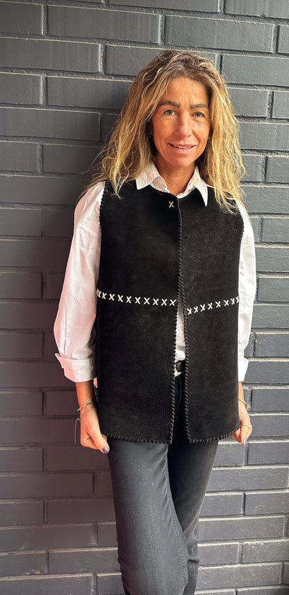 Chaqueta cuero sin mangas Valentina negro