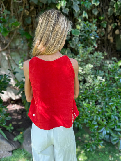 Top cuero Carmen color Rojo detalle - Paula Márquez