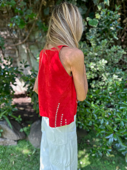 Top cuero Carmen color Rojo detalle - Paula Márquez