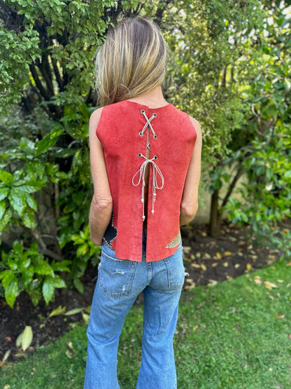 Top cuero Sisa color Rojo detalle - Paula Márquez