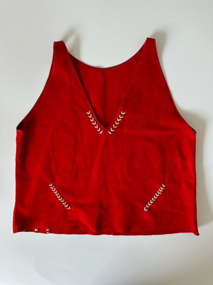 Top cuero Carmen color Rojo detalle - Paula Márquez