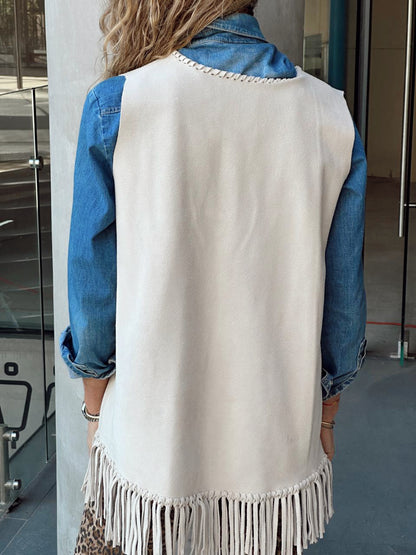 Chaqueta de cuero sin mangas blanco Josefina detalle - Paula Márquez