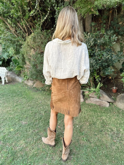Falda Emilia color Camel detalle - Paula Márquez