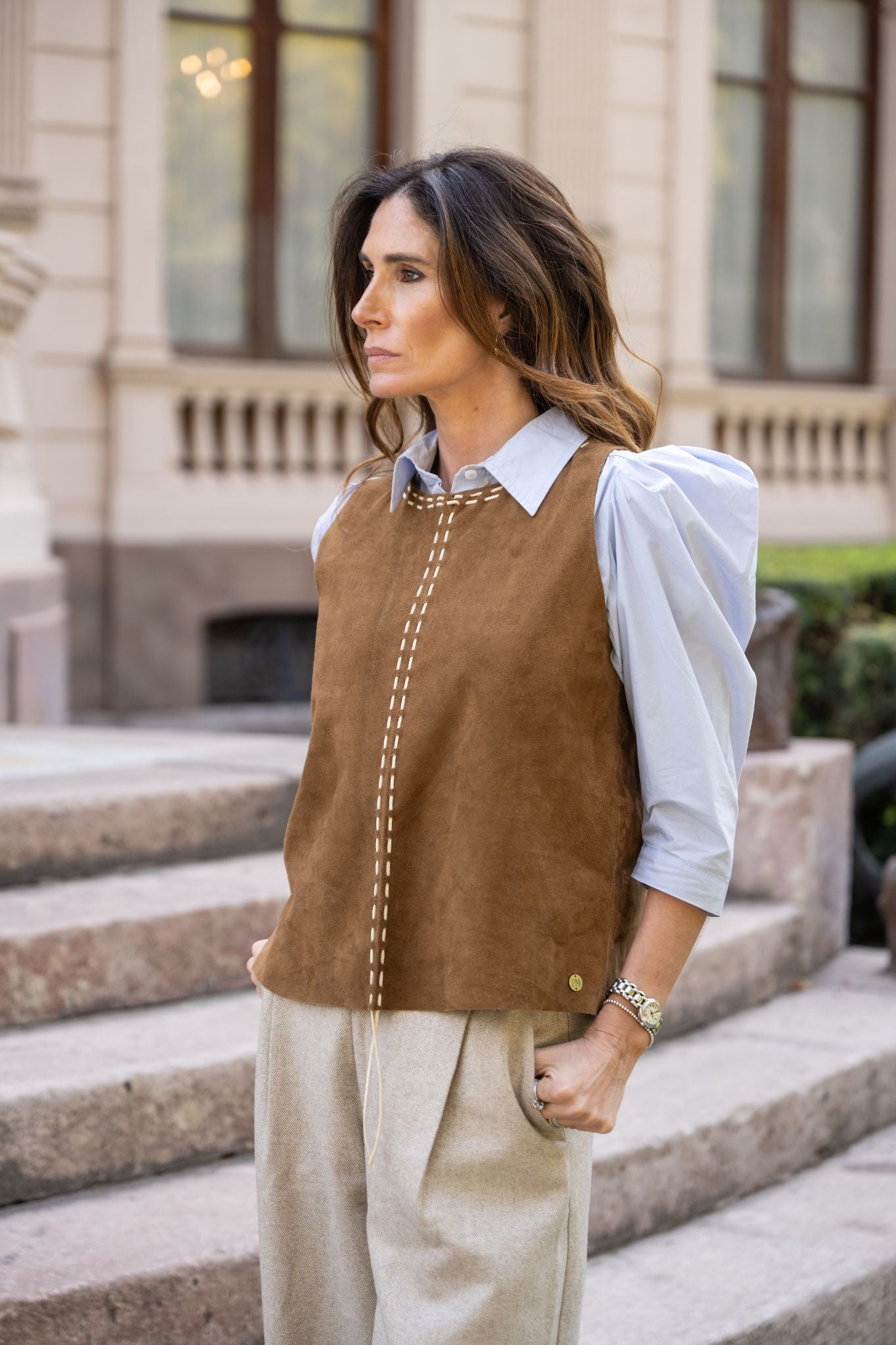 Top Cuero Antonia color camel - Paula Márquez