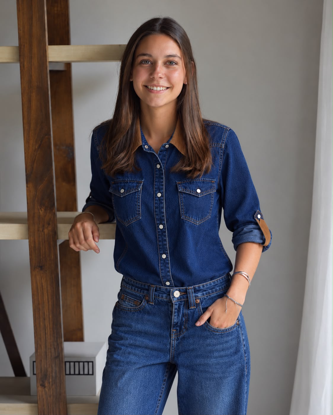 Blusa Denim Florencia detalles en gamuza