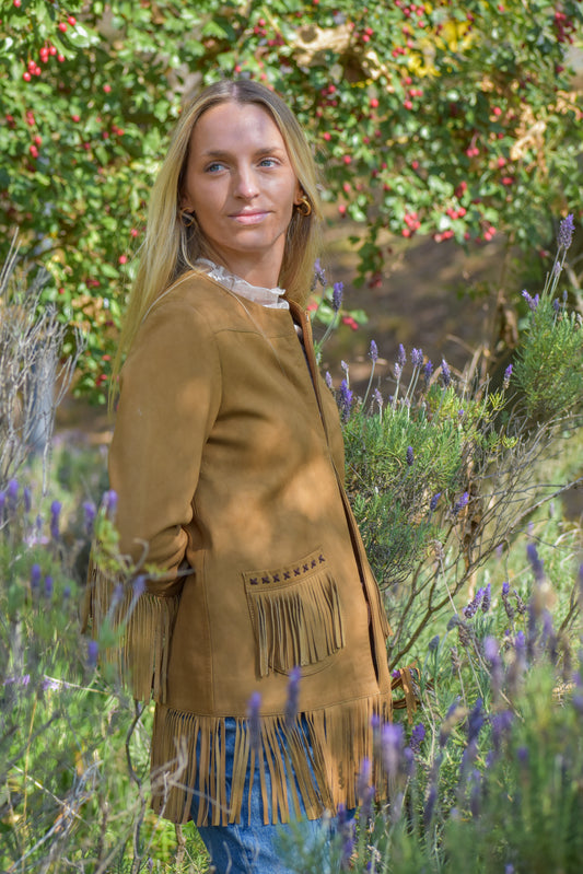 Chaqueta Camelia 102 cuero camel flecos